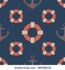 Background on a marine theme with anchors and lifebuoys.