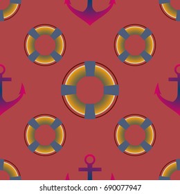 Background on a marine theme with anchors and lifebuoys.