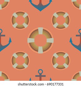 Background on a marine theme with anchors and lifebuoys.