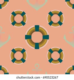 Background on a marine theme with anchors and lifebuoys.