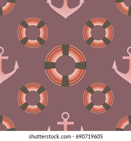 Background on a marine theme with anchors and lifebuoys.