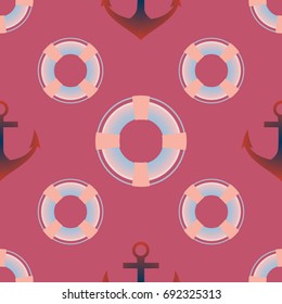 Background on a marine theme with anchors and lifebuoys.
