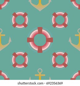 Background on a marine theme with anchors and lifebuoys.