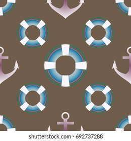 Background on a marine theme with anchors and lifebuoys.