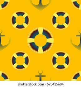 Background on a marine theme with anchors and lifebuoys.