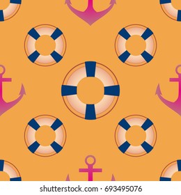 Background on a marine theme with anchors and lifebuoys.
