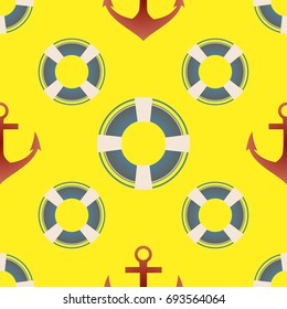 Background on a marine theme with anchors and lifebuoys.