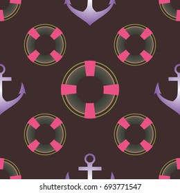 Background on a marine theme with anchors and lifebuoys.