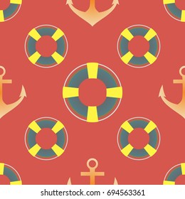 Background on a marine theme with anchors and lifebuoys.
