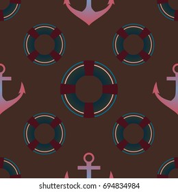 Background on a marine theme with anchors and lifebuoys.