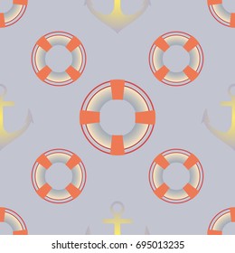 Background on a marine theme with anchors and lifebuoys.