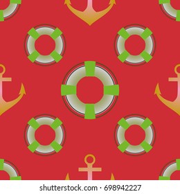 Background on a marine theme with anchors and lifebuoys.