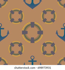 Background on a marine theme with anchors and lifebuoys.