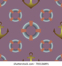 Background on a marine theme with anchors and lifebuoys.