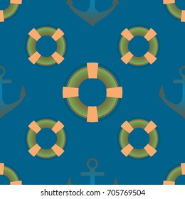 Background on a marine theme with anchors and lifebuoys.
