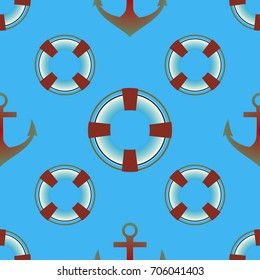 Background on a marine theme with anchors and lifebuoys.