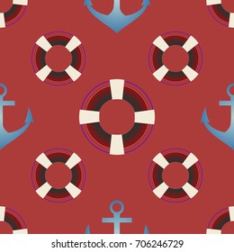 Background on a marine theme with anchors and lifebuoys.