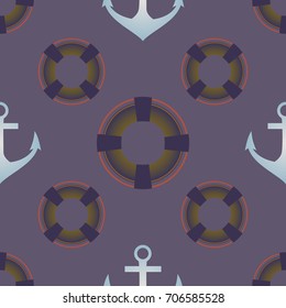 Background on a marine theme with anchors and lifebuoys.