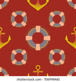 Background on a marine theme with anchors and lifebuoys.