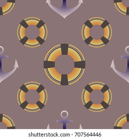 Background on a marine theme with anchors and lifebuoys.