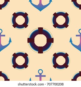 Background on a marine theme with anchors and lifebuoys.