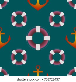 Background on a marine theme with anchors and lifebuoys.