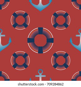 Background on a marine theme with anchors and lifebuoys.