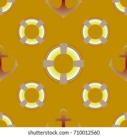 Background on a marine theme with anchors and lifebuoys.