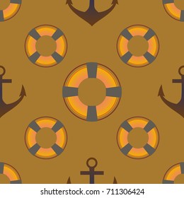Background on a marine theme with anchors and lifebuoys.