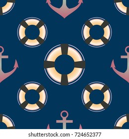 Background on a marine theme with anchors and lifebuoys.