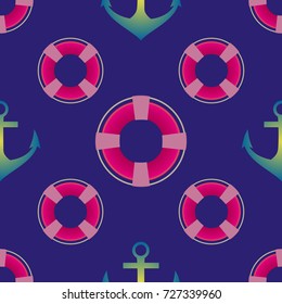 Background on a marine theme with anchors and lifebuoys.
