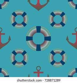 Background on a marine theme with anchors and lifebuoys.