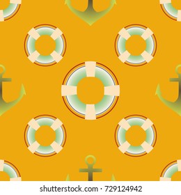 Background on a marine theme with anchors and lifebuoys.