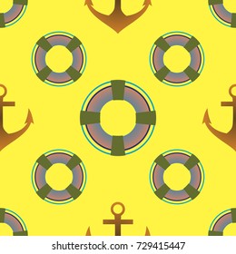 Background on a marine theme with anchors and lifebuoys.