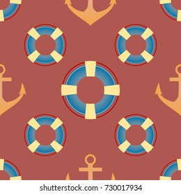 Background on a marine theme with anchors and lifebuoys.