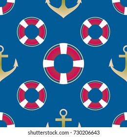 Background on a marine theme with anchors and lifebuoys.