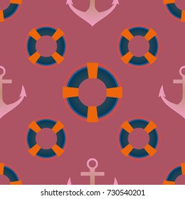 Background on a marine theme with anchors and lifebuoys.