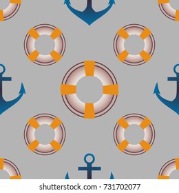 Background on a marine theme with anchors and lifebuoys.