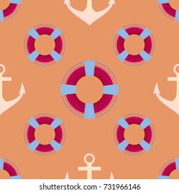 Background on a marine theme with anchors and lifebuoys.