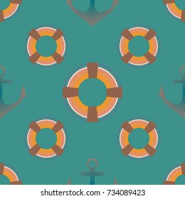 Background on a marine theme with anchors and lifebuoys.