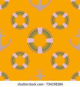 Background on a marine theme with anchors and lifebuoys.