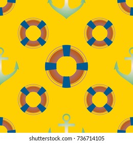 Background on a marine theme with anchors and lifebuoys.