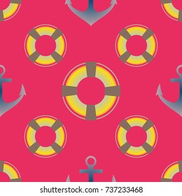 Background on a marine theme with anchors and lifebuoys.