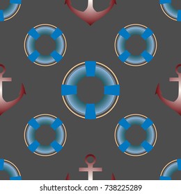 Background on a marine theme with anchors and lifebuoys.