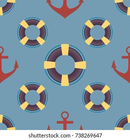 Background on a marine theme with anchors and lifebuoys.