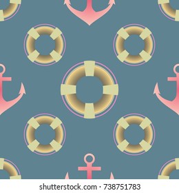 Background on a marine theme with anchors and lifebuoys.