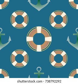 Background on a marine theme with anchors and lifebuoys.