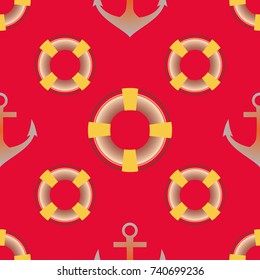 Background on a marine theme with anchors and lifebuoys.