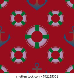 Background on a marine theme with anchors and lifebuoys.