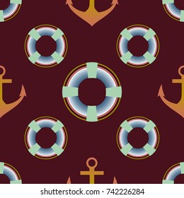 Background on a marine theme with anchors and lifebuoys.